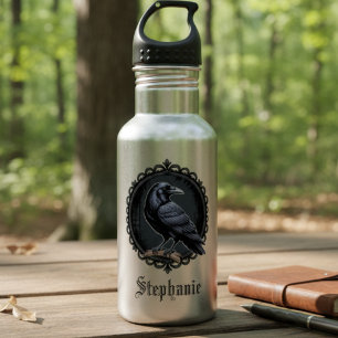 Gothic Raven mit Namen Edelstahlflasche