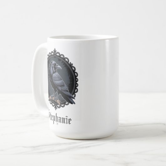 Gothic Raven mit Namen Kaffeetasse (Vorderseite Links)
