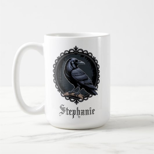 Gothic Raven mit Namen Kaffeetasse (Links)