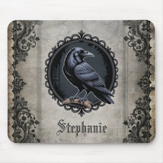 Gothic Raven mit Namen Mousepad (Vorne)