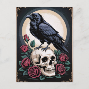 Gothic Raven mit Skull und Rose Decoupage Postkarte
