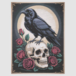 Gothic Raven mit Skull und Rose Decoupage Seidenpapier