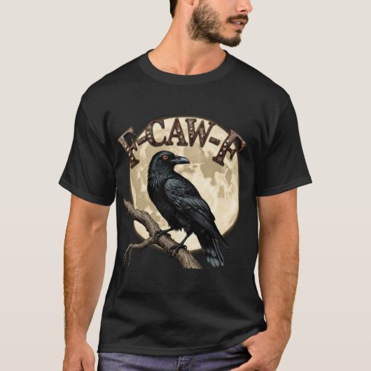 Gothic Raven mit Vollmond und F-CAW-F Text T-Shirt (Vorderseite)