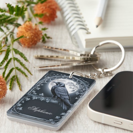 Gothic Raven Moon Dark Academia Schlüsselanhänger (Vorderseite rechts)