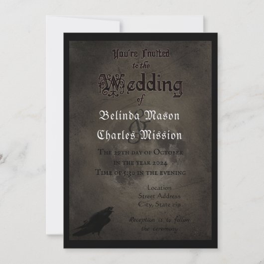 Gothic Raven & Moon Wedding Einladung (Vorderseite)