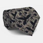 Gothic Raven Necktie – Dark Floral & Raven Motif Krawatte (Gerollt)
