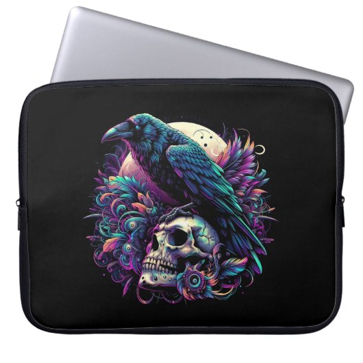 Gothic Raven on Skull Laptopschutzhülle (Vorderseite)
