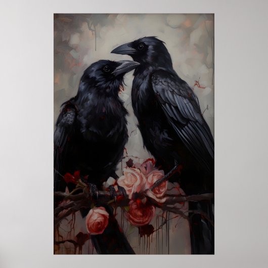 Gothic Raven Paar Kunstprint viktorianischer Rabe Poster (Vorne)