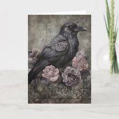 Gothic Raven Pink Floral Dark Academia Karte (Vorderseite)