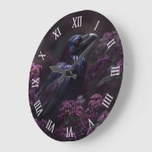 Gothic Raven Purple Blumen Große Wanduhr (Winkel)