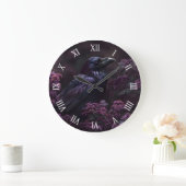 Gothic Raven Purple Blumen Große Wanduhr (Zuhause)
