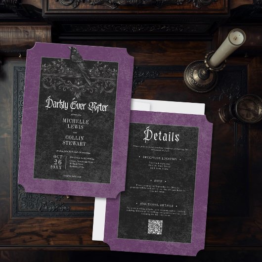 Gothic Raven Purple Darkly Ever After Wedding Einladung