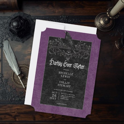 Gothic Raven Purple Darkly Ever After Wedding Einladung