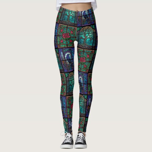 Gothic Raven Rose and Tree Leggings - Cool (Vorderseite)