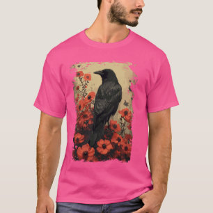 Gothic Raven Rose Enchanted, Vintage Floral Krähe T-Shirt