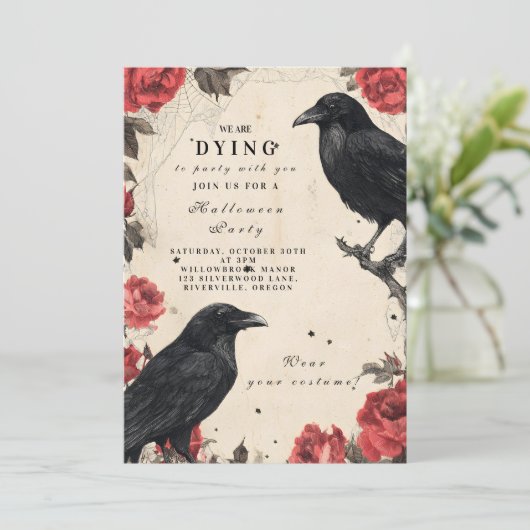 Gothic Raven Rose Halloween-Party Einladung (Stehend Vorderseite)