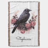 Gothic Raven Rose Throw Blanket Decke (Vorderseite Vertikal)