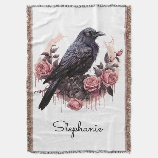 Gothic Raven Rose Throw Blanket Decke (Vorderseite Vertikal)