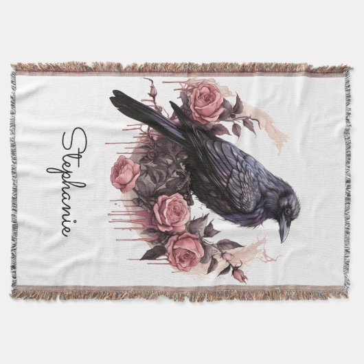 Gothic Raven Rose Throw Blanket Decke (Vorderseite)