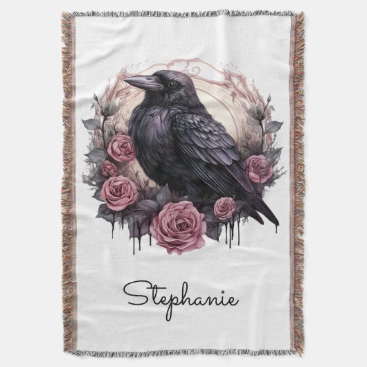 Gothic Raven Rose Throw Blanket Decke (Vorderseite Vertikal)