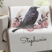 Gothic Raven Rose Throw Blanket Decke