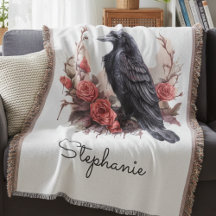 Gothic Raven Rose Throw Blanket