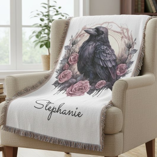 Gothic Raven Rose Throw Blanket Decke