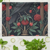 Gothic Raven Rosen Ornamentales Muster Geschirrtuch (Gefaltet)