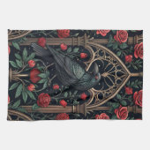 Gothic Raven Rosen Ornamentales Muster Geschirrtuch (Horizontal)