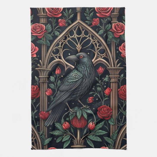 Gothic Raven Rosen Ornamentales Muster Geschirrtuch (Vertikal)