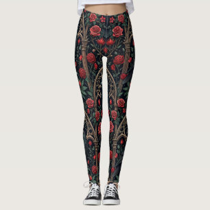 Gothic Raven Rosen Ornamentales Muster Leggings