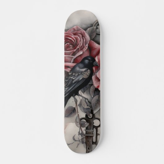 Gothic Raven & Roses Skateboard (Vorne)