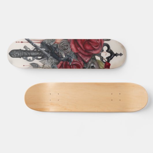Gothic Raven & Roses Skateboard (Horizontal)