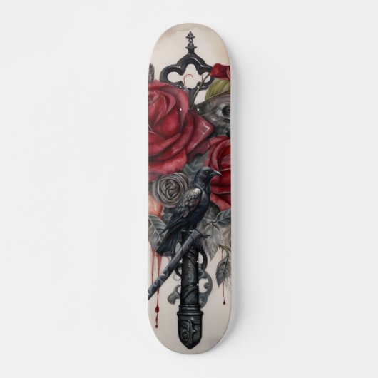 Gothic Raven & Roses Skateboard (Vorne)