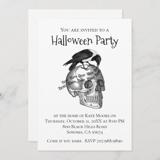 Gothic Raven Skull Halloween Einladung (Vorne/Hinten)