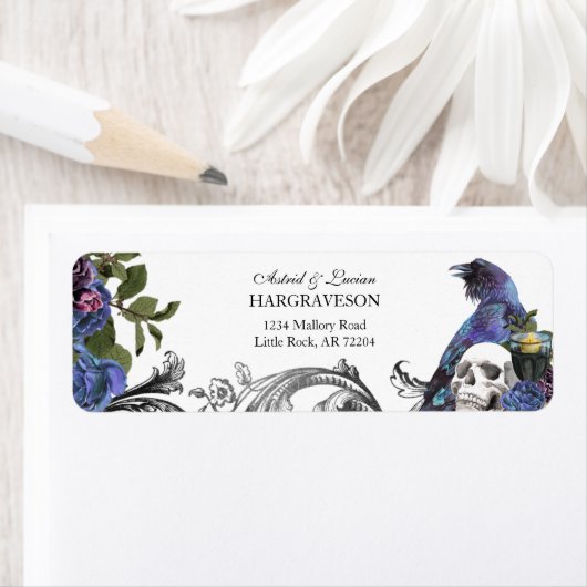 Gothic Raven & Skull Lila Rücksendeadresse (Insitu)