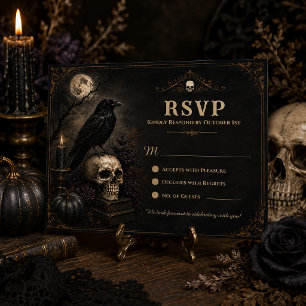 Gothic Raven Skull Vollmond RSVP Karte