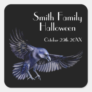 Gothic Raven Something Wicked Halloween-Party Quadratischer Aufkleber