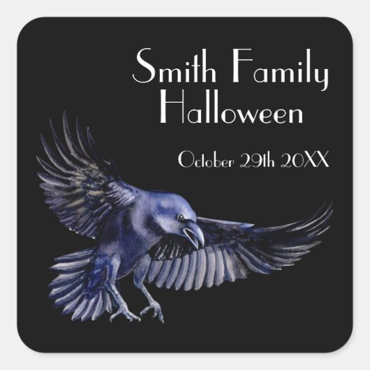 Gothic Raven Something Wicked Halloween-Party Quadratischer Aufkleber (Vorderseite)