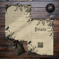 Gothic Raven Tree Engraving Schwarz Beige Hochzeit