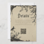 Gothic Raven Tree Engraving Schwarz Beige Hochzeit Einladung (Rückseite)