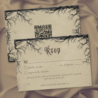 Gothic Raven Tree Engraving Schwarz Beige Hochzeit
