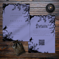 Gothic Raven Tree Engraving Schwarz Blau Hochzeit