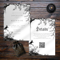Gothic Raven Tree Engraving Schwarz Weiß Hochzeit
