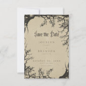 Gothic Raven Tree Gravur Schwarze Tan Hochzeit Save The Date (Vorderseite)