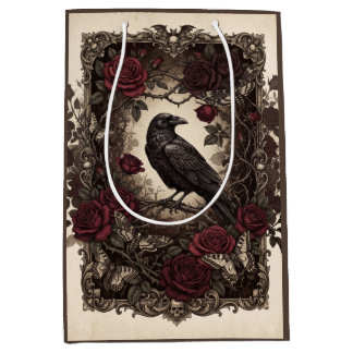 Gothic Raven und rote Rosen Vintage-Rahmen-Design Mittlere Geschenktüte
