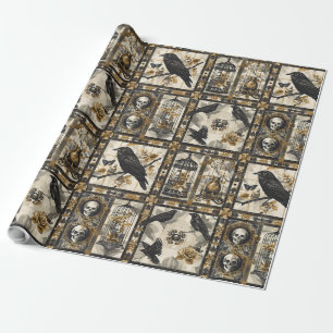 Gothic Raven und Totenkopf viktorianischer Romanti Geschenkpapier