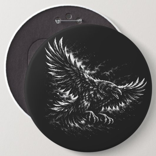 Gothic Raven – von BurnsInHell Button (Vorne & Hinten)