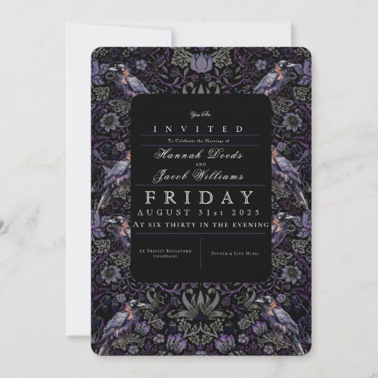 Gothic Raven William Morris Wedding Einladung (Vorderseite)