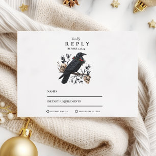 Gothic Raven Winter Wedding RSVP Karte